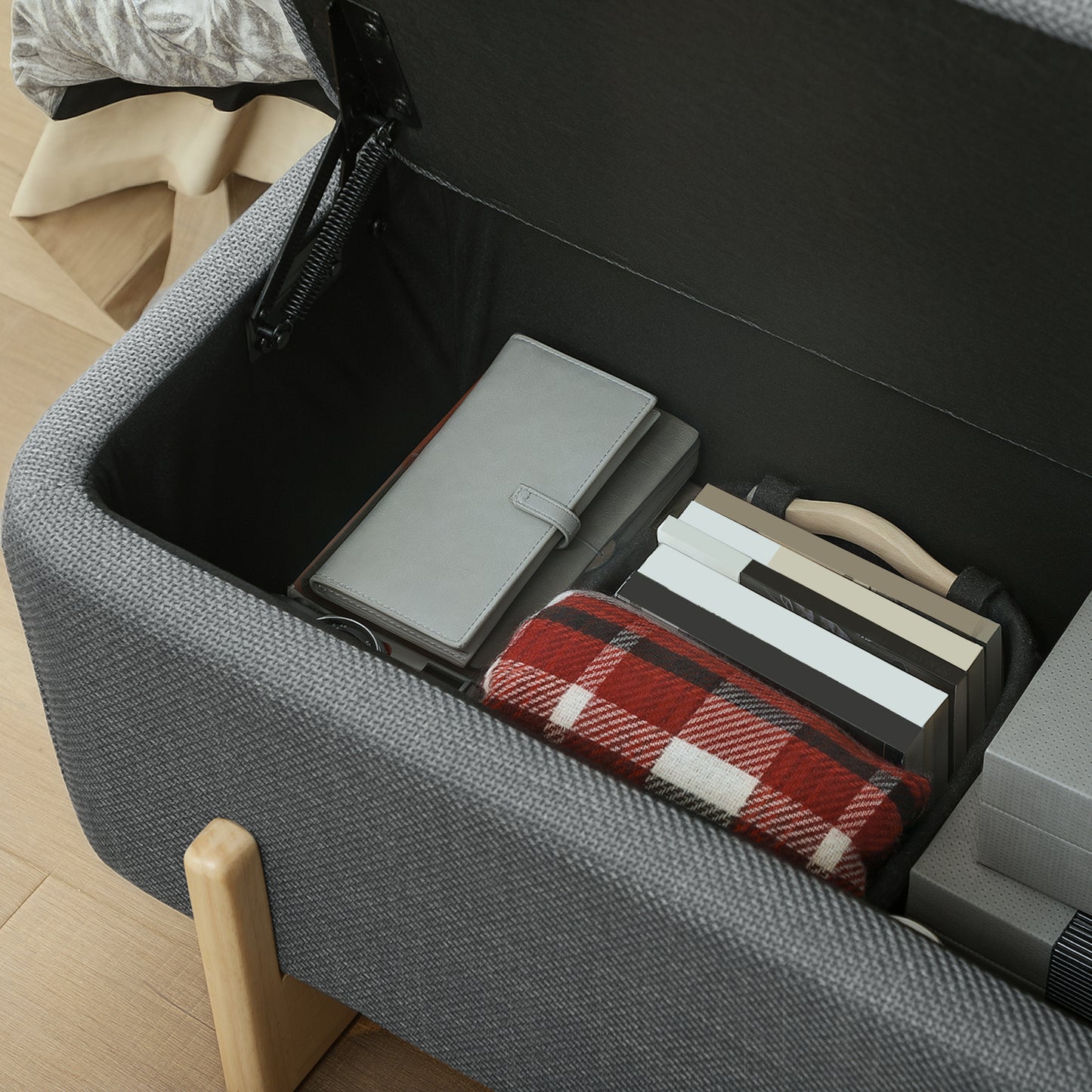 Storage Ottoman Bench, Foam Cushion, Dark Grey, 111x44x44.5 cm