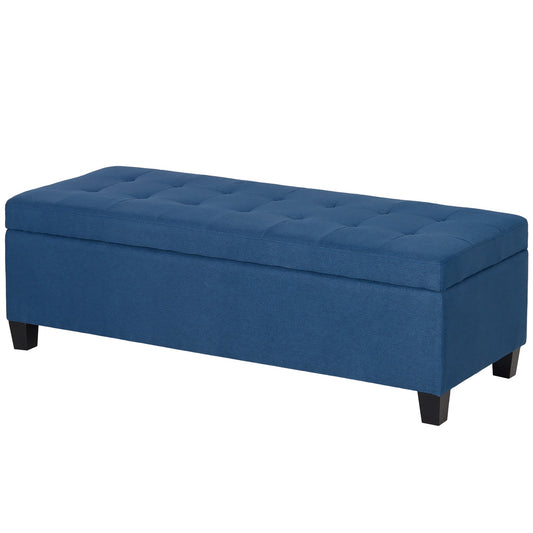Storage Ottoman Bench with Button Tufting, Blue, 125 cm
