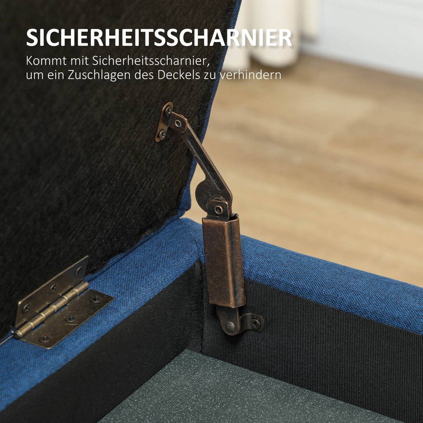 Storage Ottoman Bench with Button Tufting, Blue, 125 cm