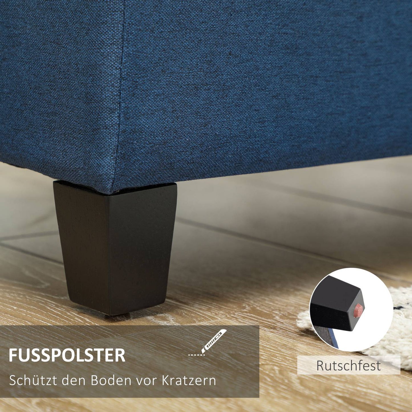 Storage Ottoman Bench with Button Tufting, Blue, 125 cm
