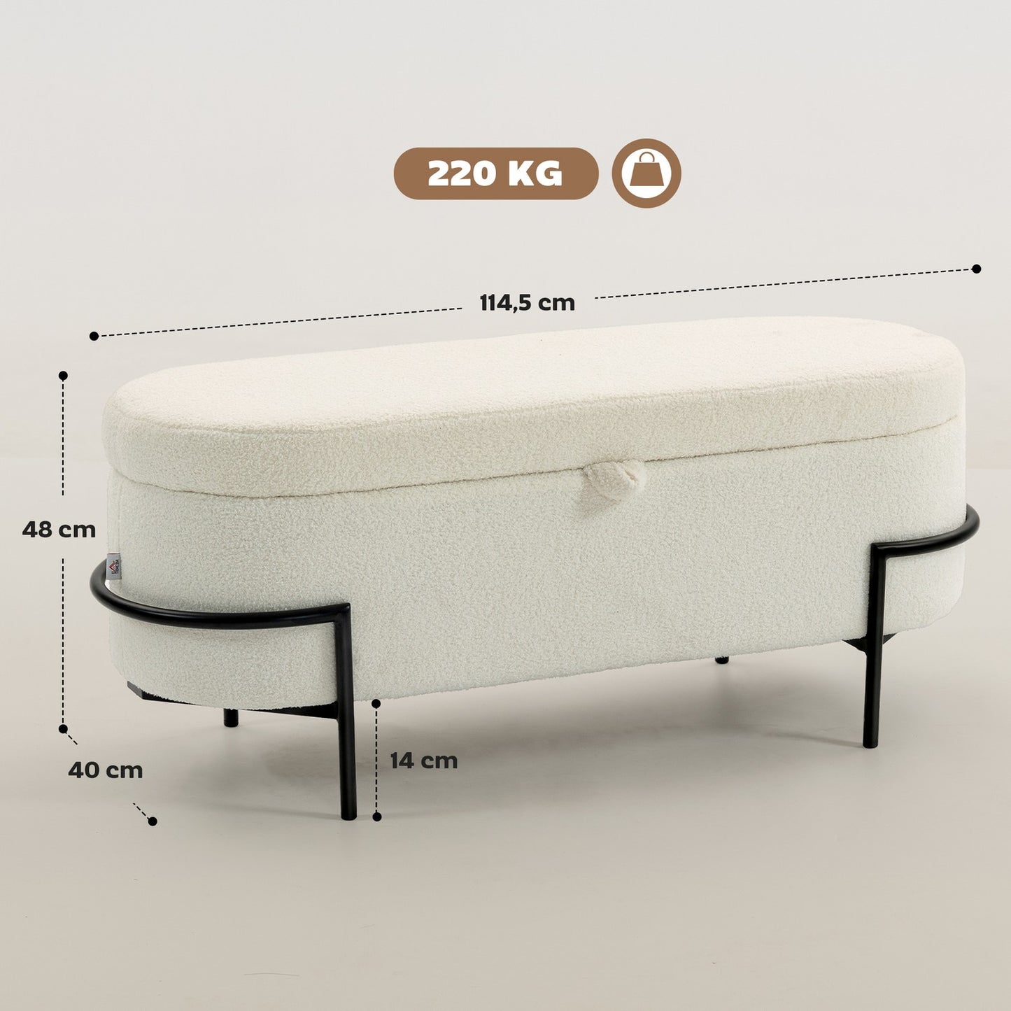 Storage Ottoman, Cream Fleece, Steel Legs