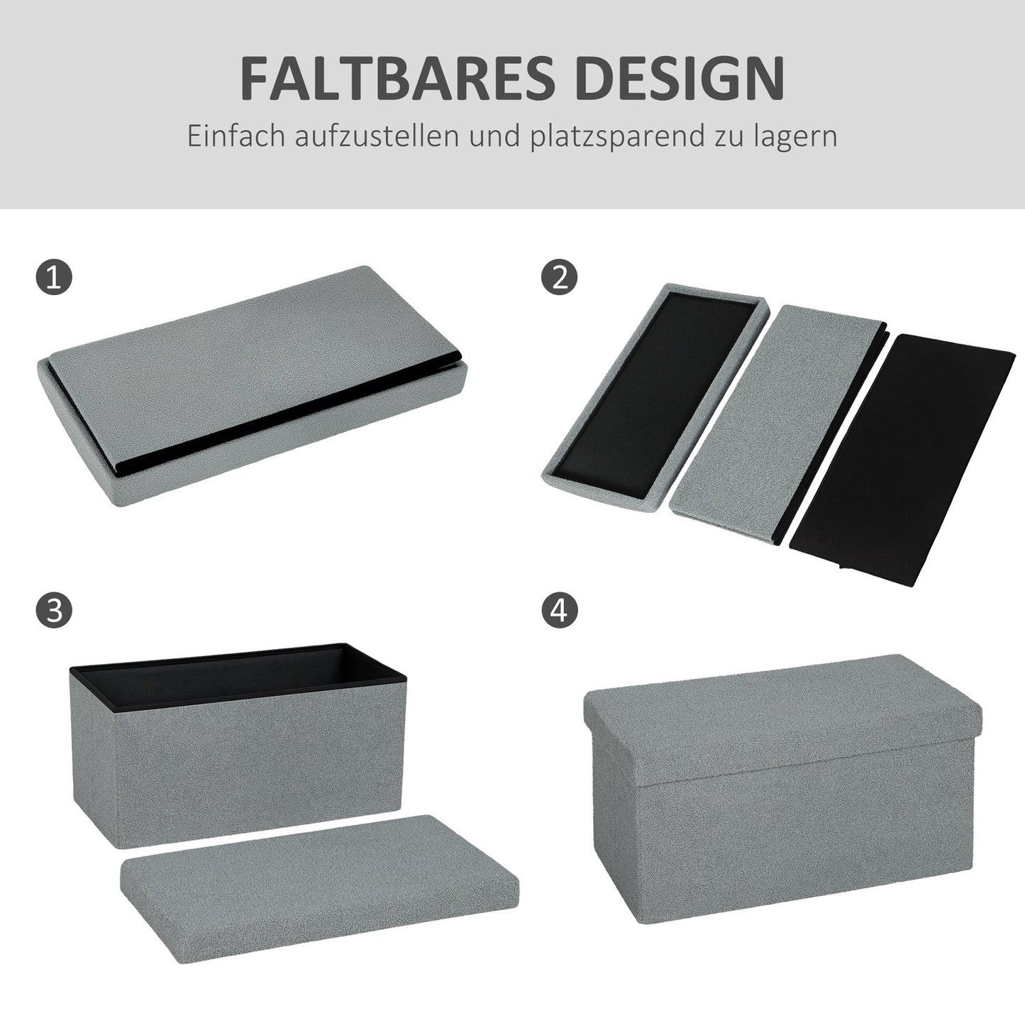 Storage Ottoman, Upholstered Bench with Lid, Dark Gray