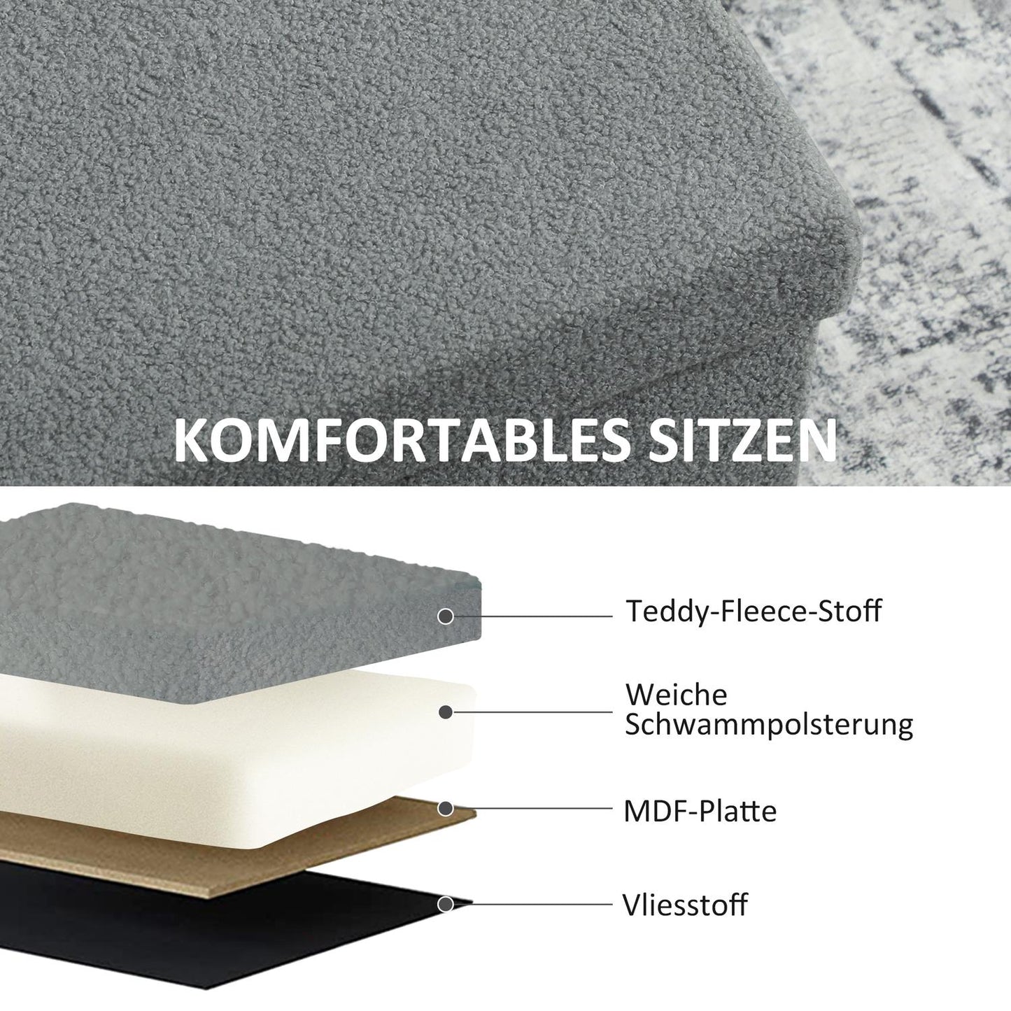 Storage Ottoman, Upholstered Bench with Lid, Dark Gray