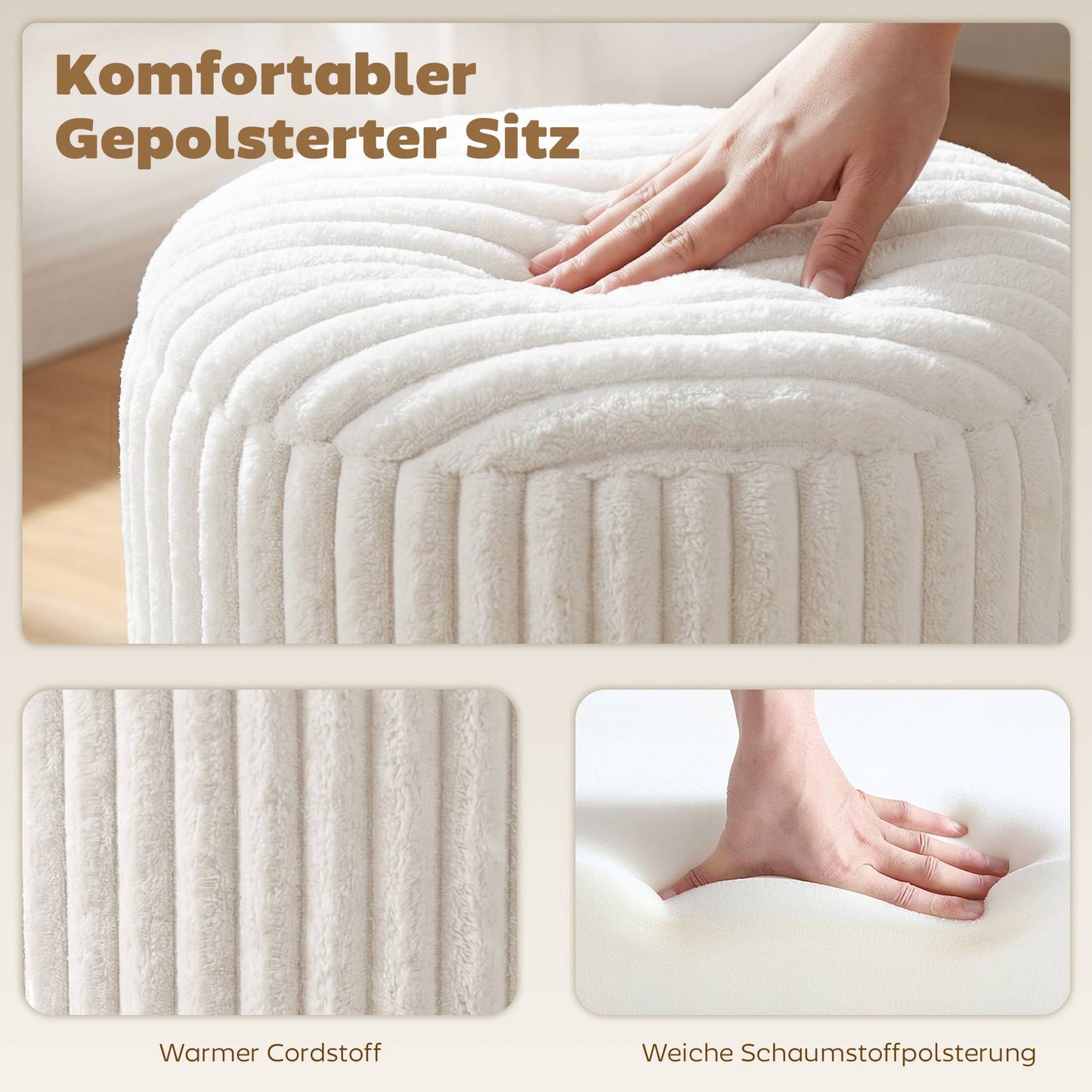Storage Ottoman with Reversible Lid, White Corduroy, 35x35x45 cm