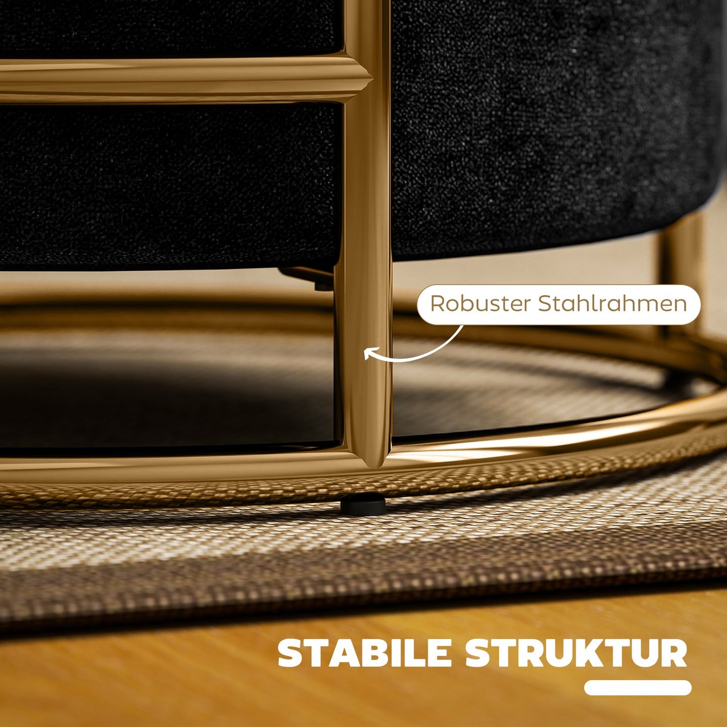 Storage Ottoman with Velvet, Black, Gold Metal Frame