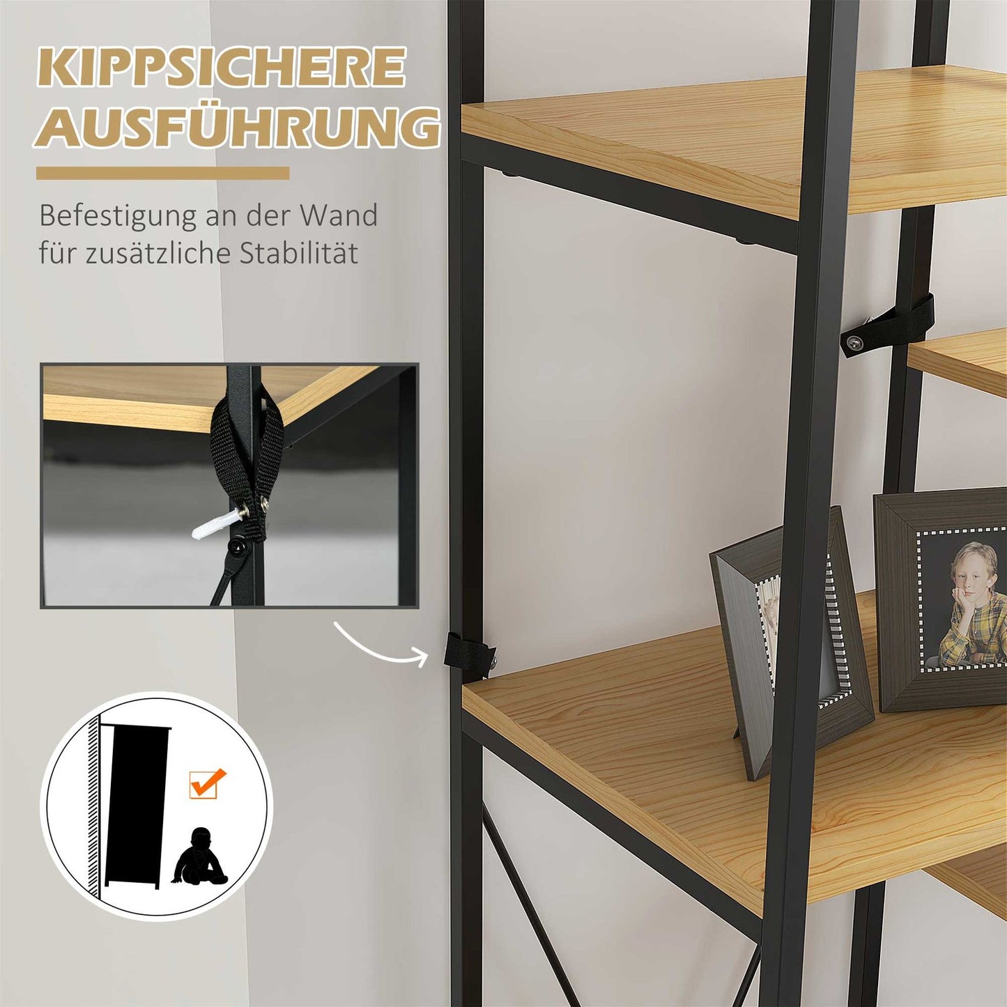 Industrial 5-tier storage shelf with anti-tilt for the home