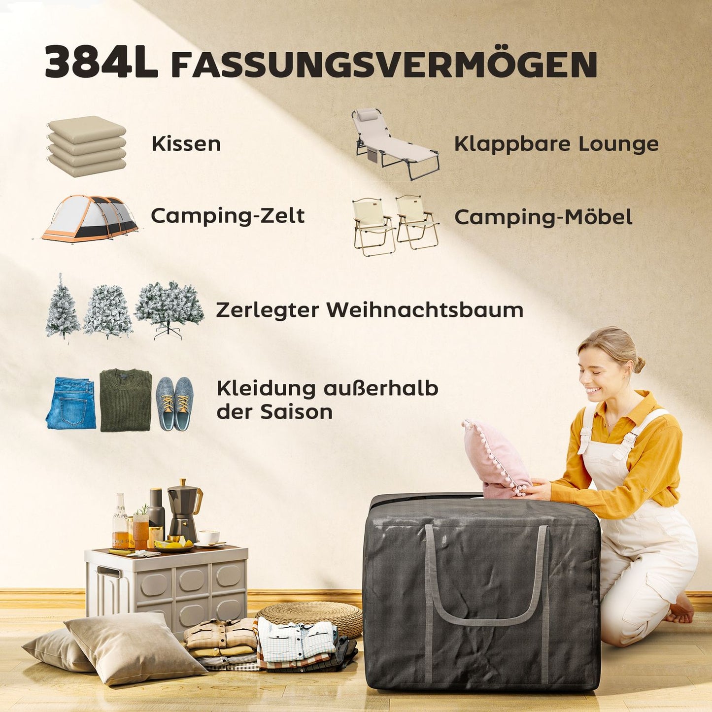 Extra large waterproof storage bag, 384L, UV protection