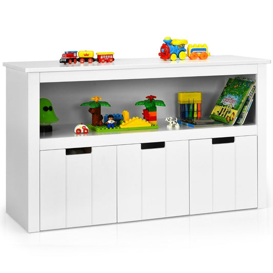 Storage cabinet with drawers Wooden children's cabinet with wheels 101 x 33 x 62cm White