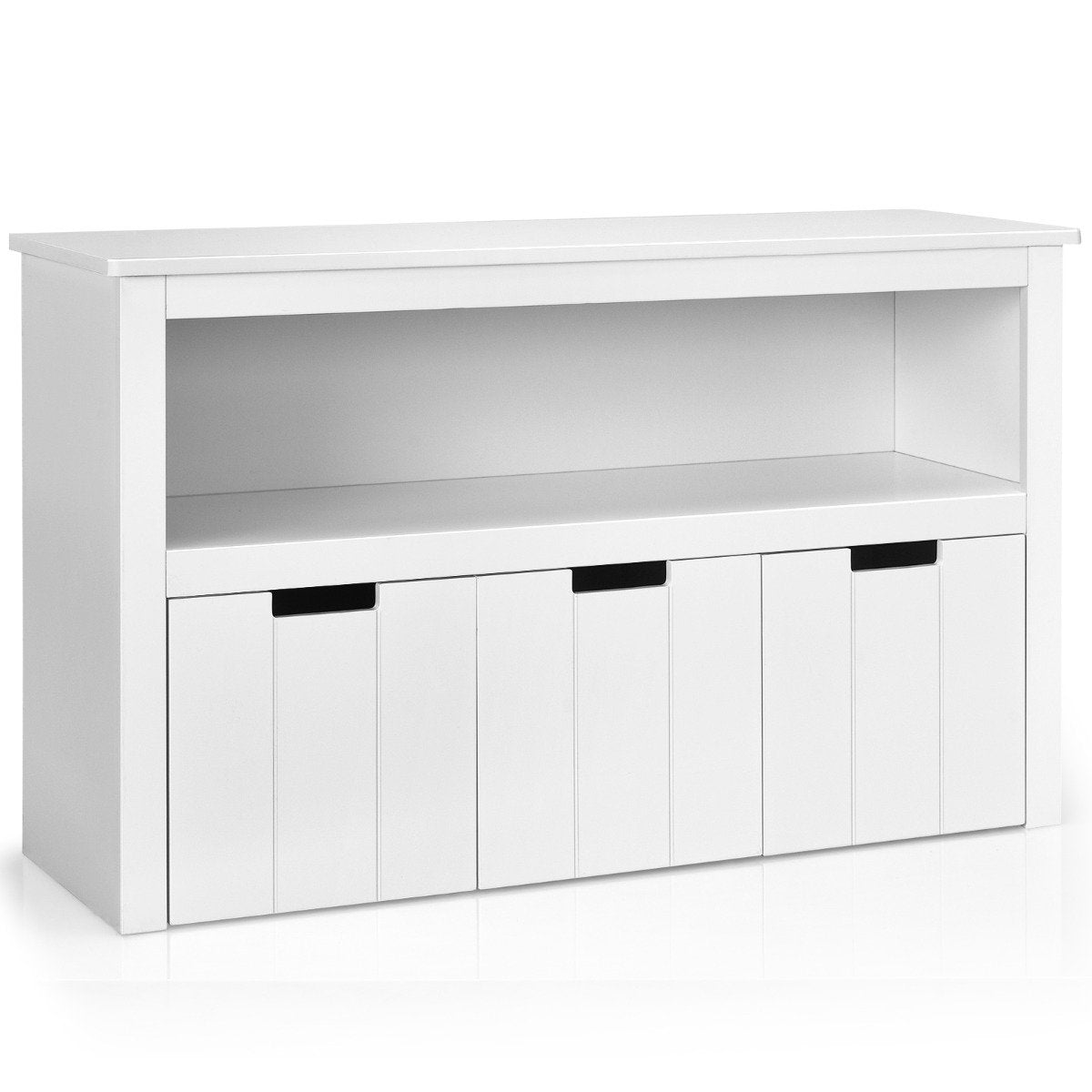Storage cabinet with drawers Wooden children's cabinet with wheels 101 x 33 x 62cm White