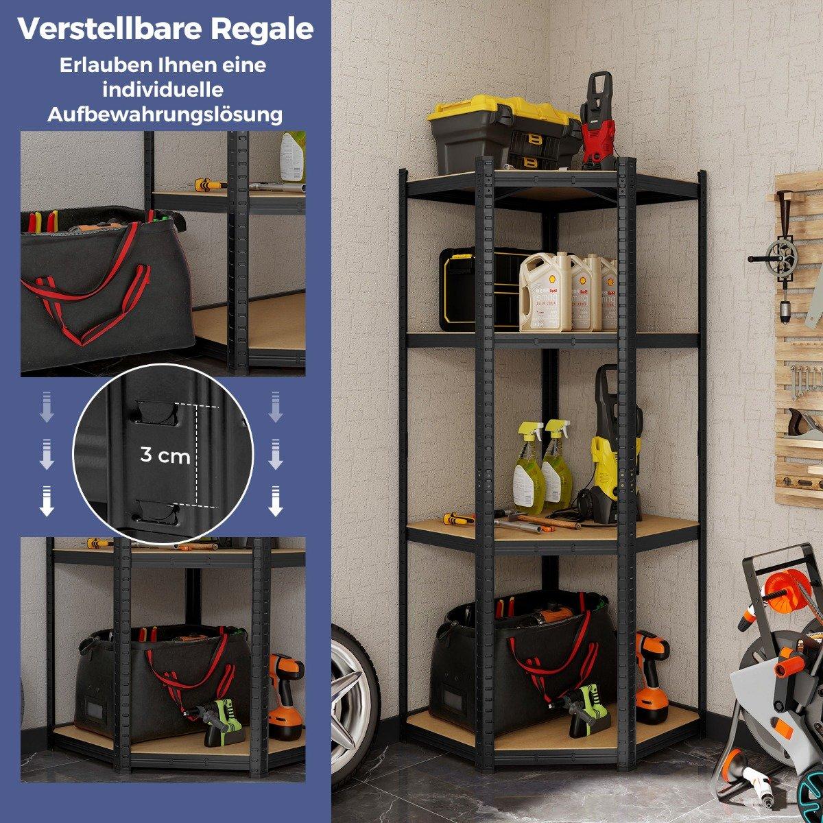 Storage shelf 70 x 70 x 180 cm heavy-duty shelf with 4 adjustable shelves black