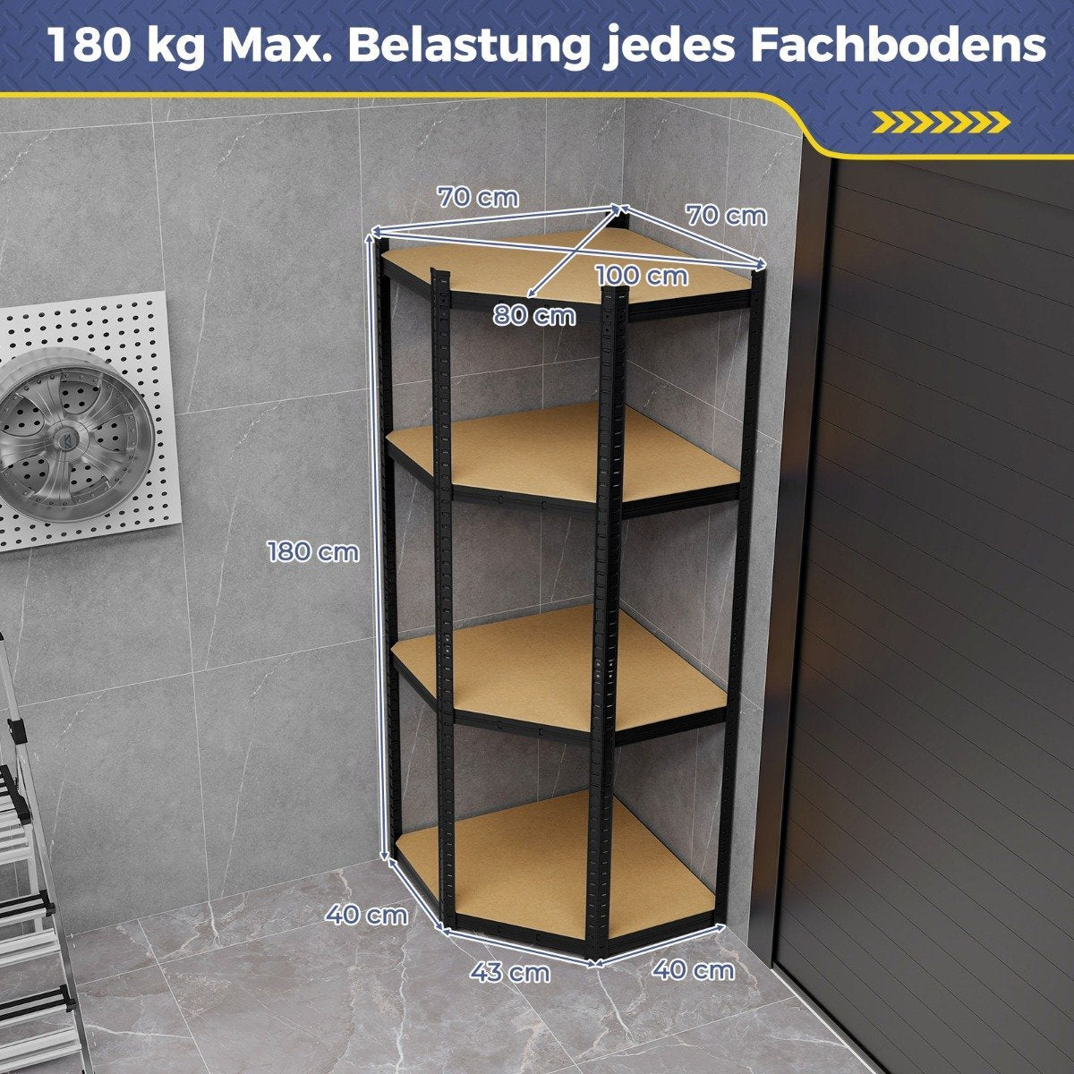 Storage shelf 70 x 70 x 180 cm heavy-duty shelf with 4 adjustable shelves black