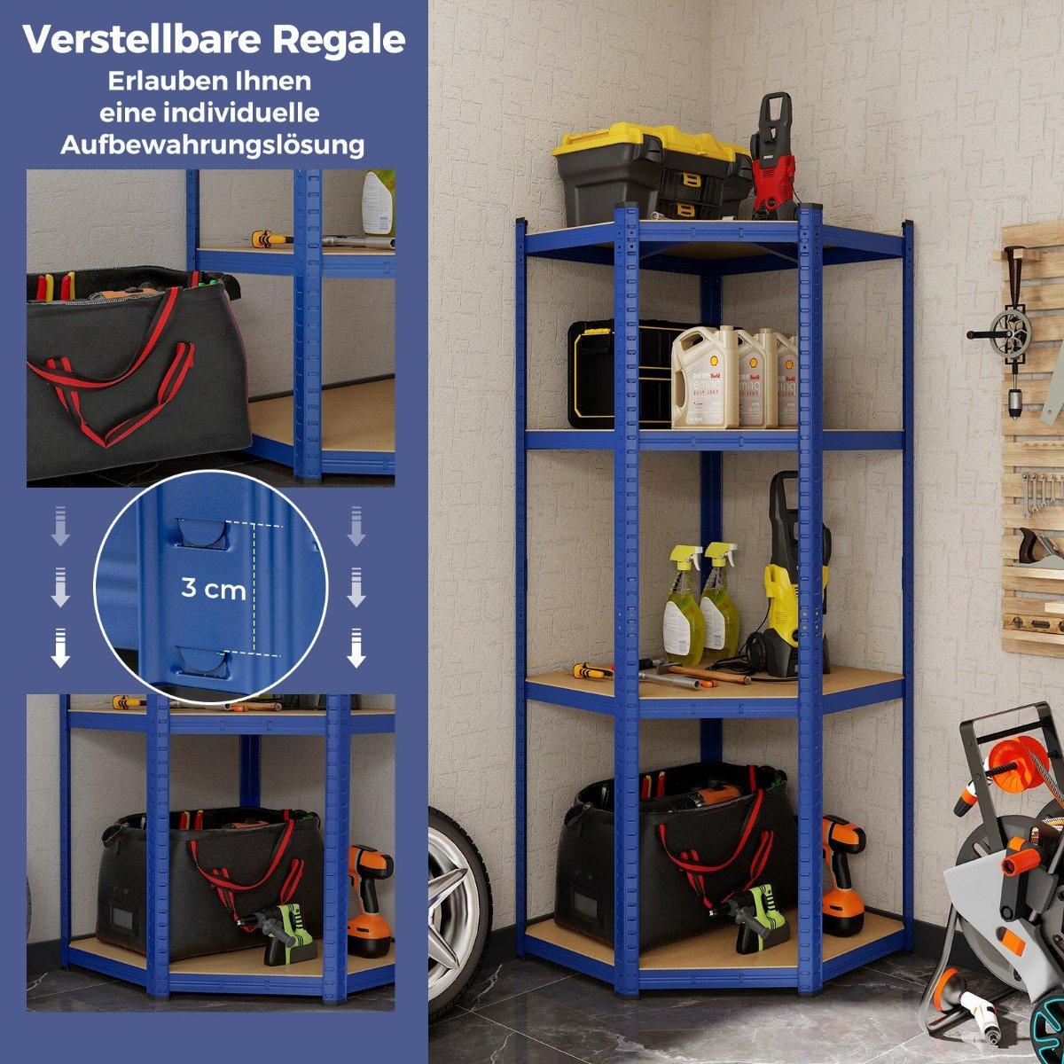 Storage shelf 70 x 70 x 180 cm heavy duty shelf with 4 adjustable shelves blue