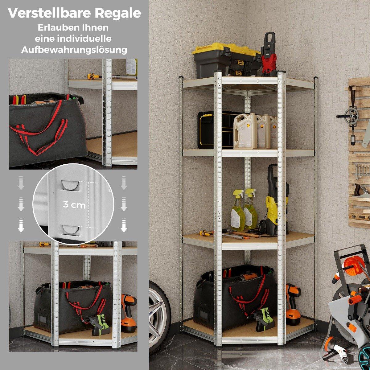 Storage shelf 70 x 70 x 180 cm heavy duty shelf with 4 adjustable shelves silver