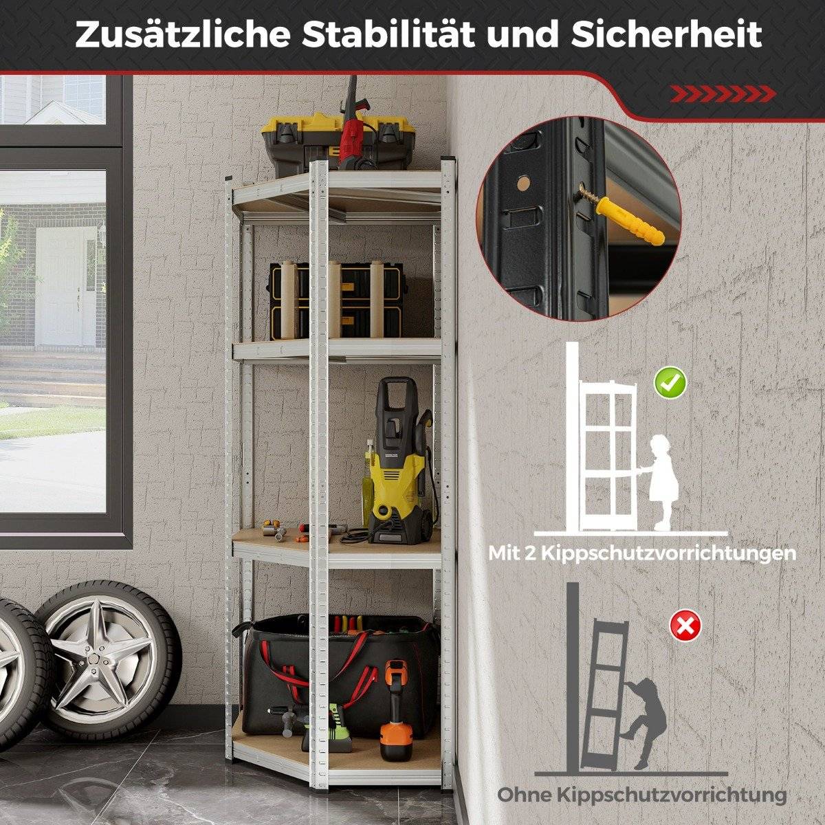 Storage shelf 70 x 70 x 180 cm heavy duty shelf with 4 adjustable shelves silver