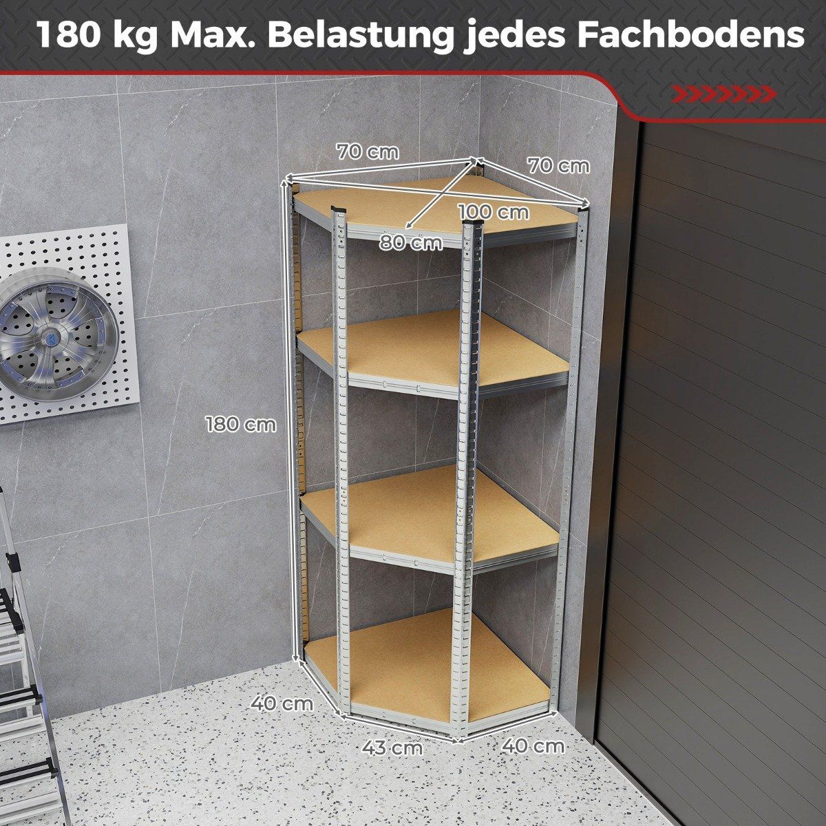 Storage shelf 70 x 70 x 180 cm heavy duty shelf with 4 adjustable shelves silver
