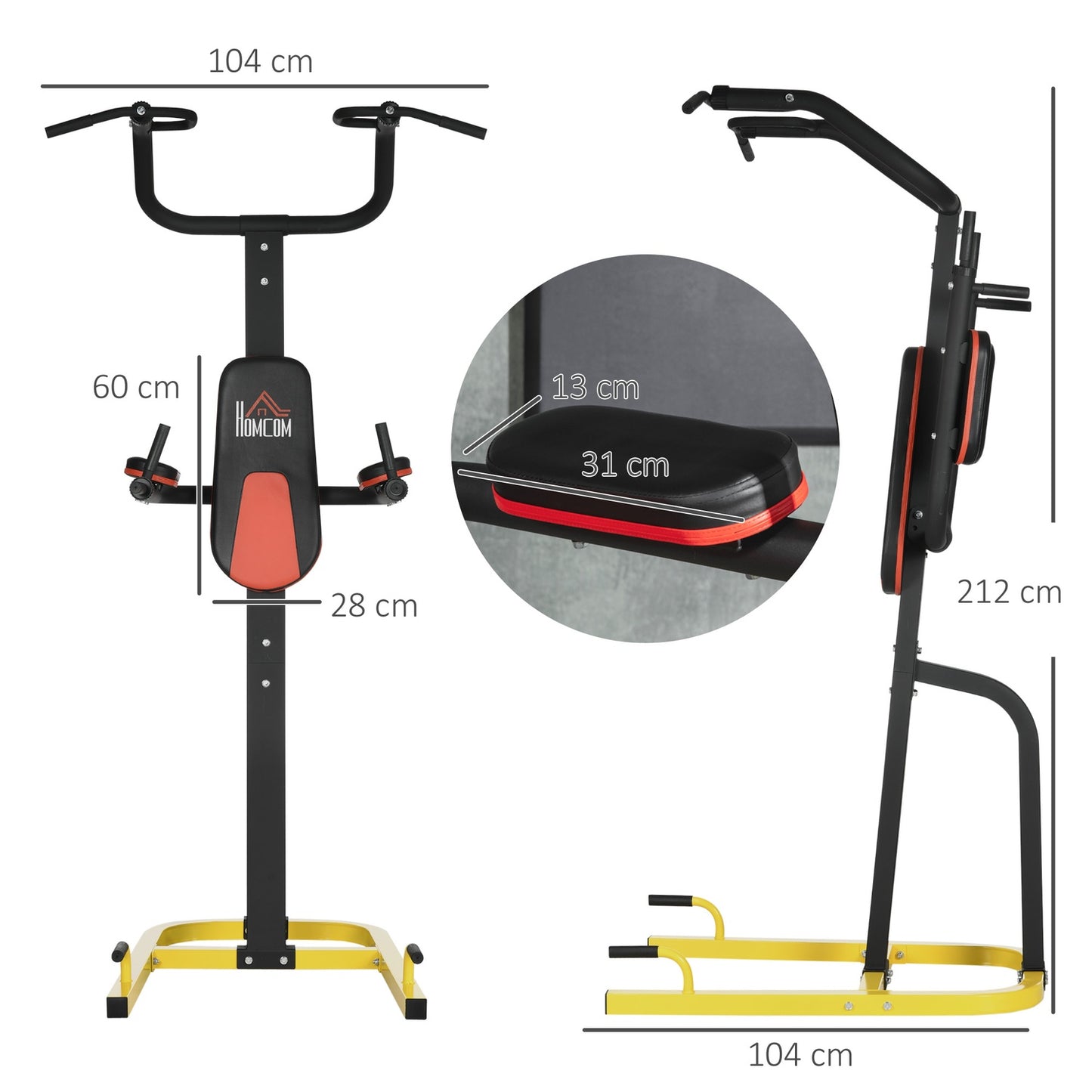 Multifunctional dip station for pull-ups and abdominal training, steel