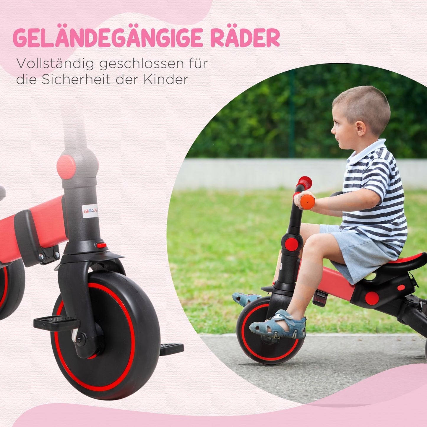 3-in-1 convertible stroller tricycle, adjustable handle