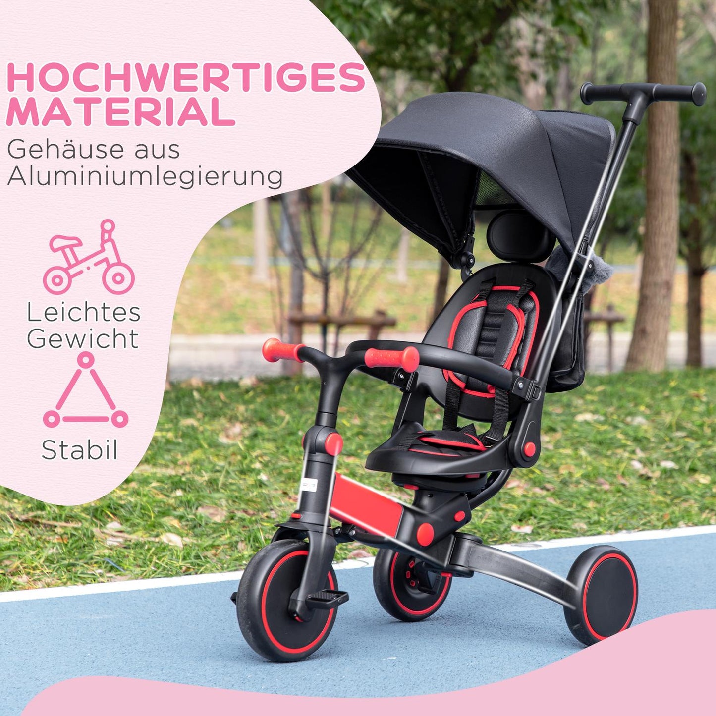 3-in-1 convertible stroller tricycle, adjustable handle