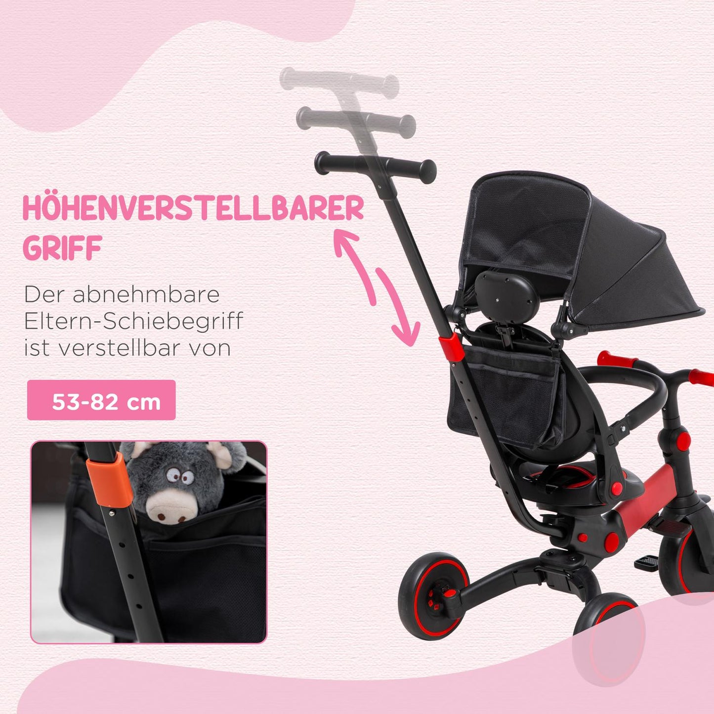 3-in-1 convertible stroller tricycle, adjustable handle
