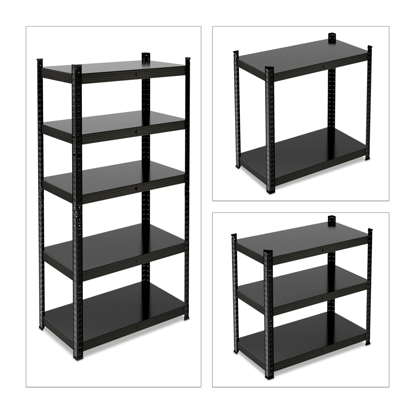 Strong shelves in metal black 5 levels