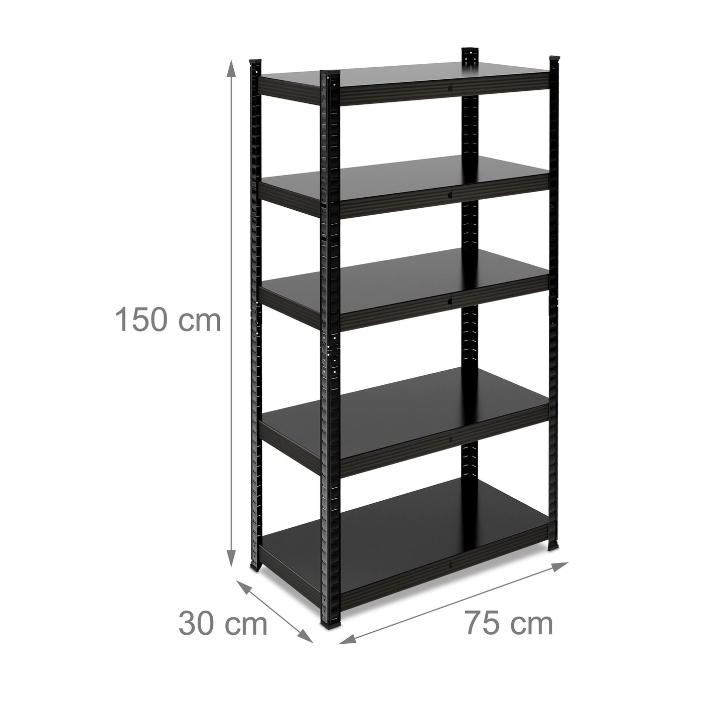 Strong shelves in metal black 5 levels