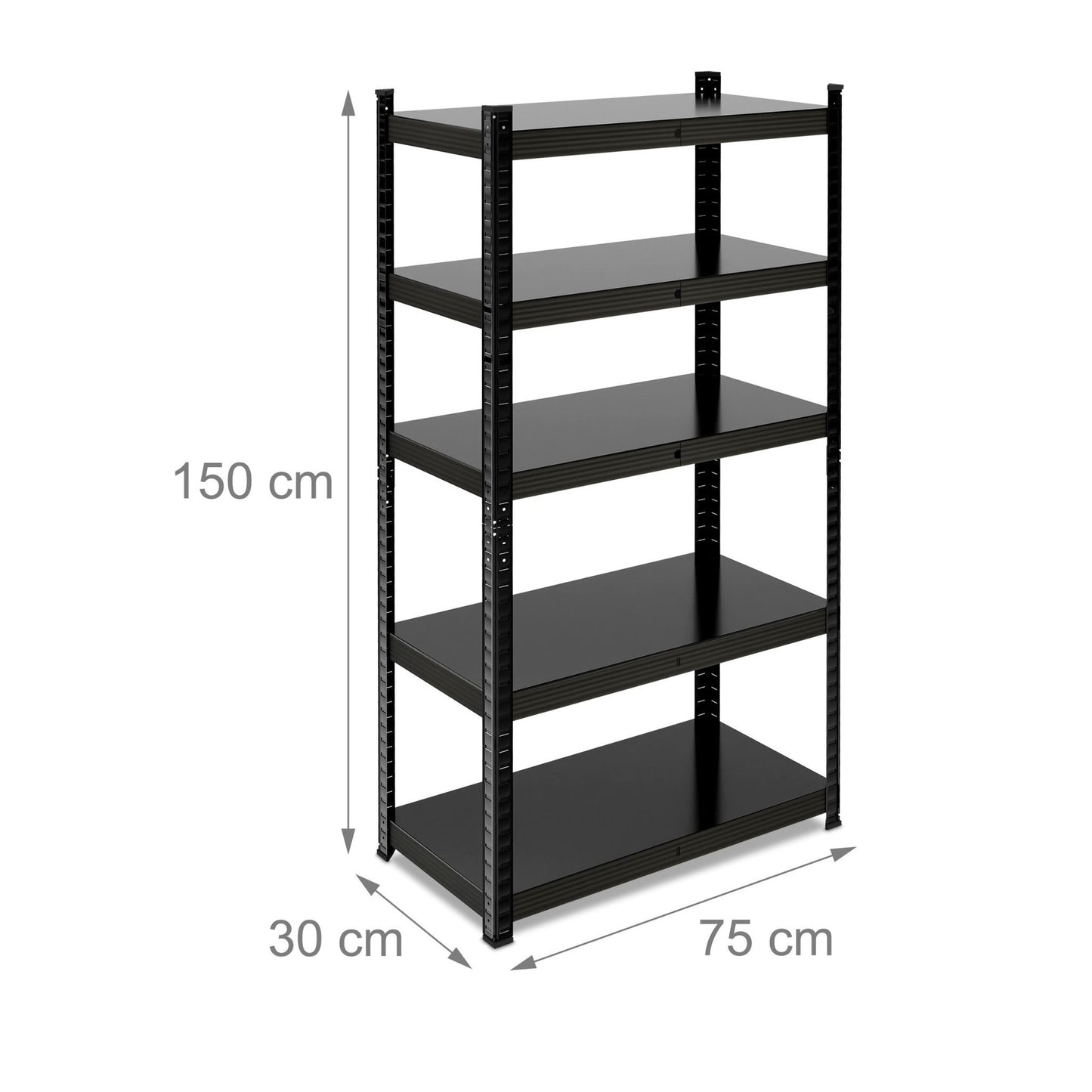 Strong shelves in metal black 5 levels