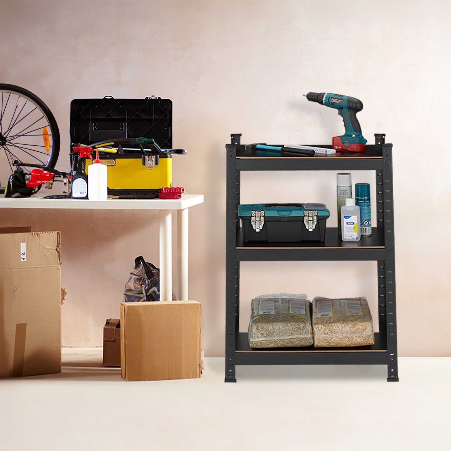Strong shelves with 3 levels