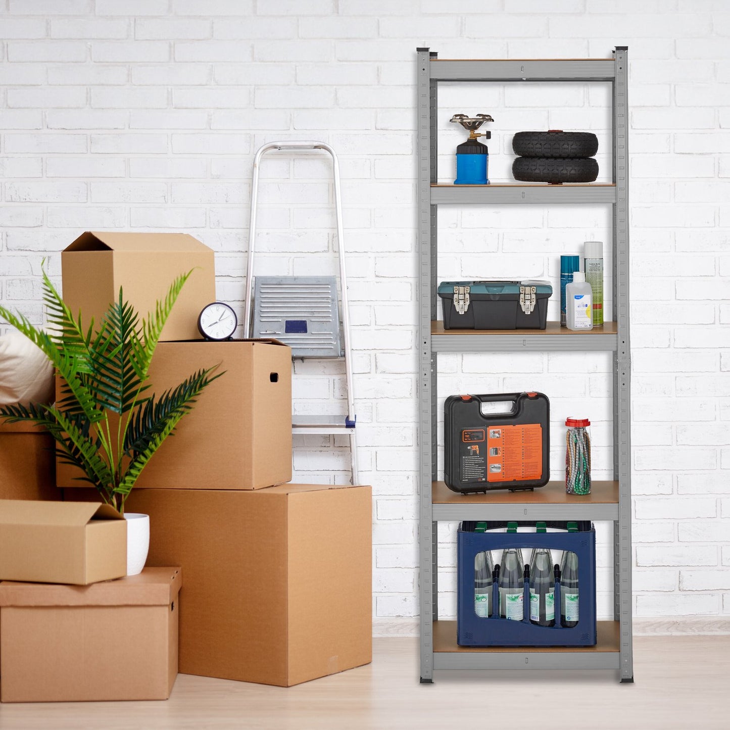 Strong shelves with 5 levels, set of 2