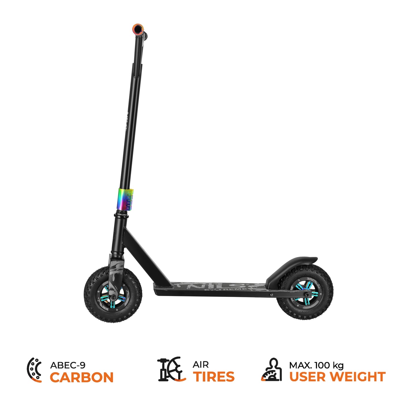 Stunt Scooter, 195x50 mm Rubber Wheels, ABEC9