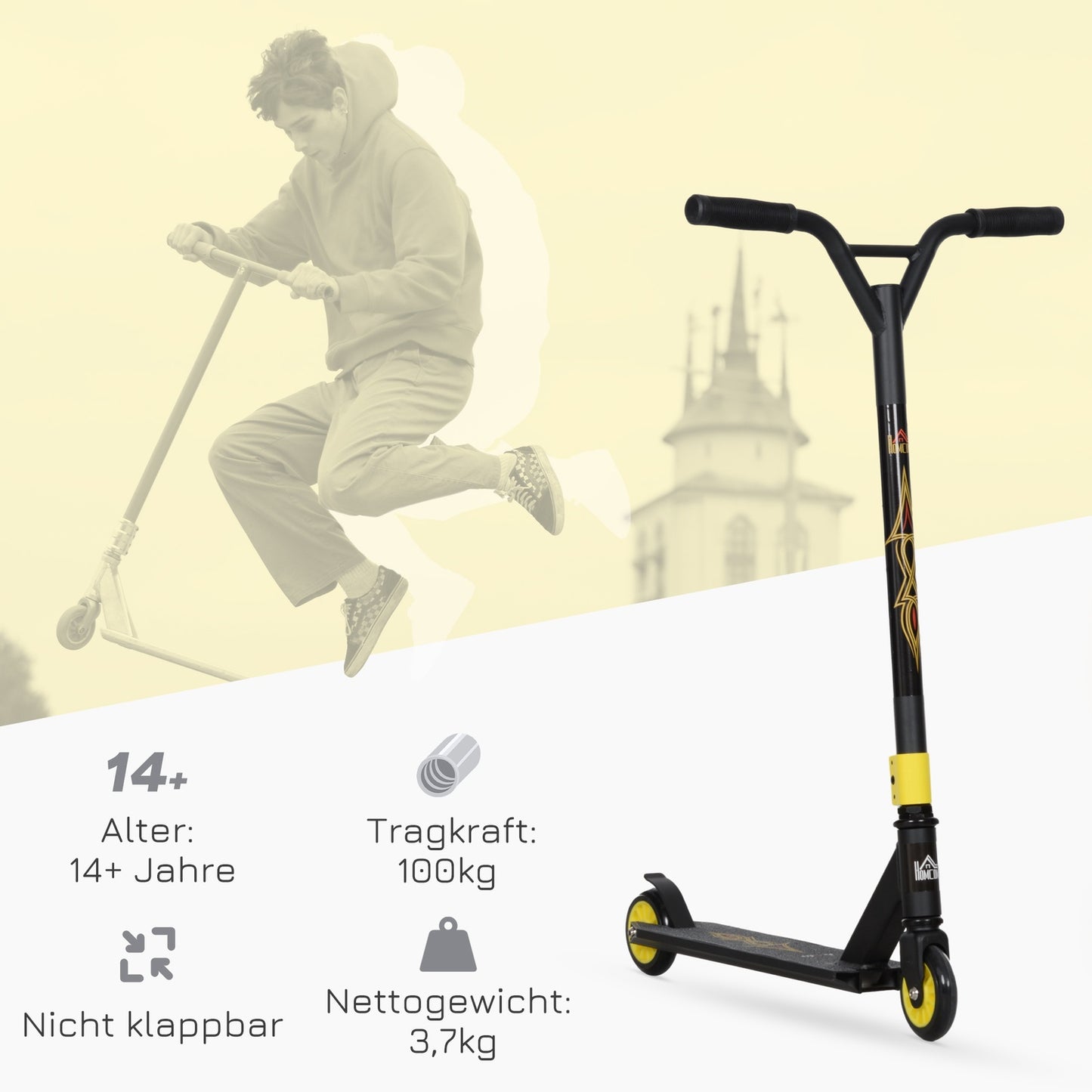 Stunt scooter with ABEC 9 bearings & 100 mm wheels