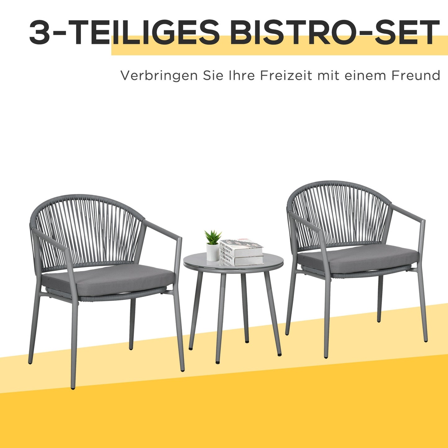 Outdoor seating - 2 chairs, coffee table, steel frame