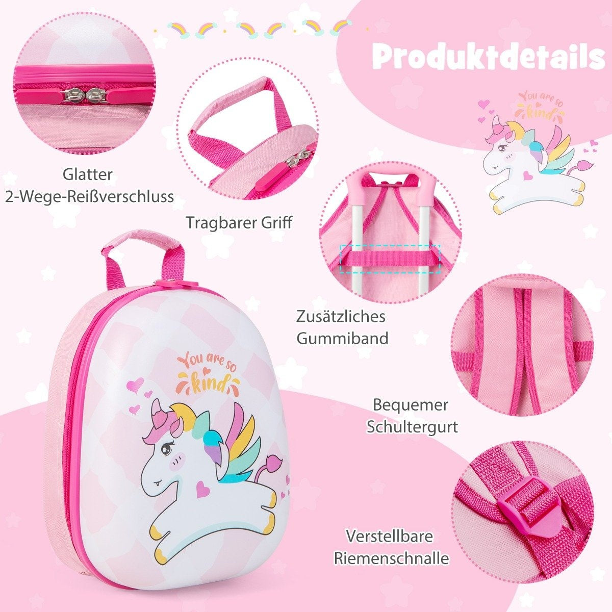 Suitcase set 2 pieces unicorn 16'' children's suitcase + 12'' backpack pink