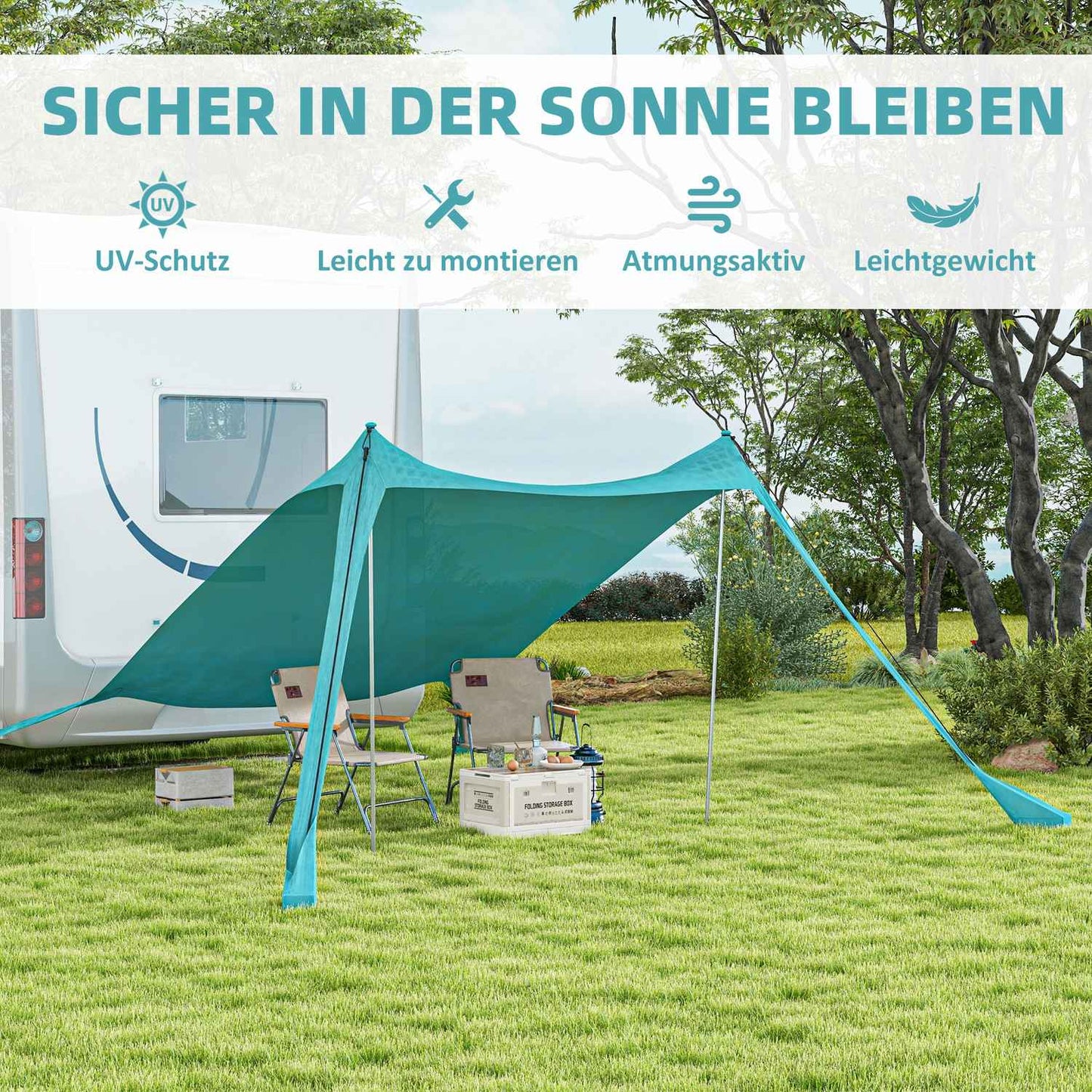 Waterproof sunshade with UV protection, 2.15x2x2M sky blue