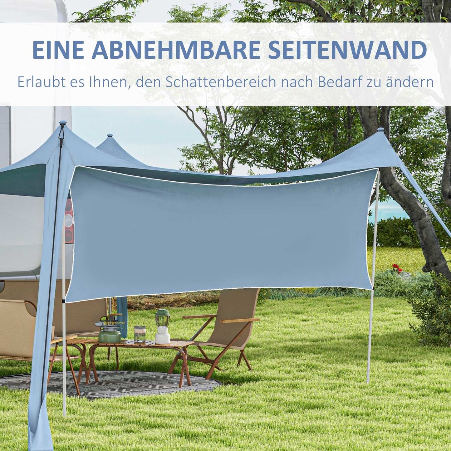 Waterproof Screen Awning, Steel Poles, Bag - Blue