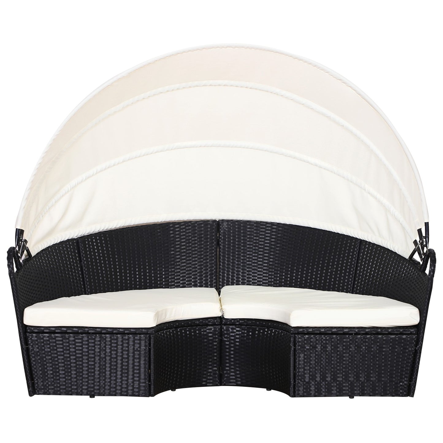 Seat set in rattan with sunshade, cushions and table