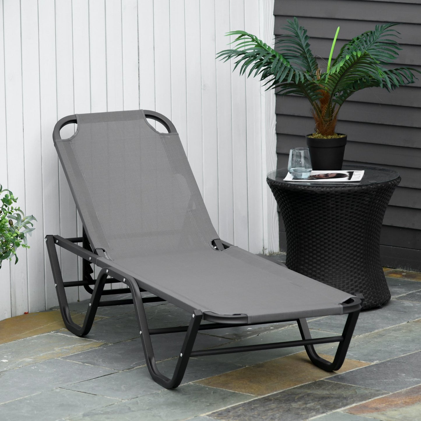 Sun lounger in aluminium, 5-level adjustable, grey/black