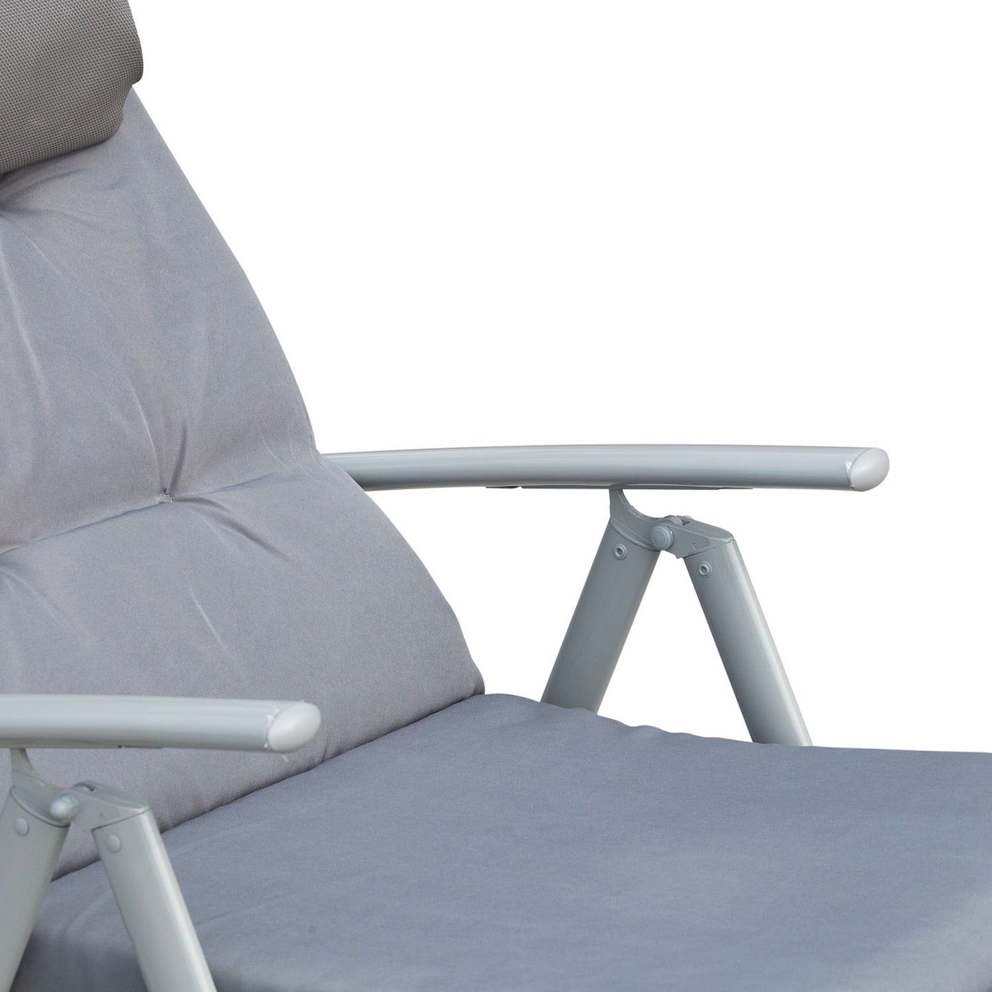 Adjustable gray sun lounger with cushion, folding metal