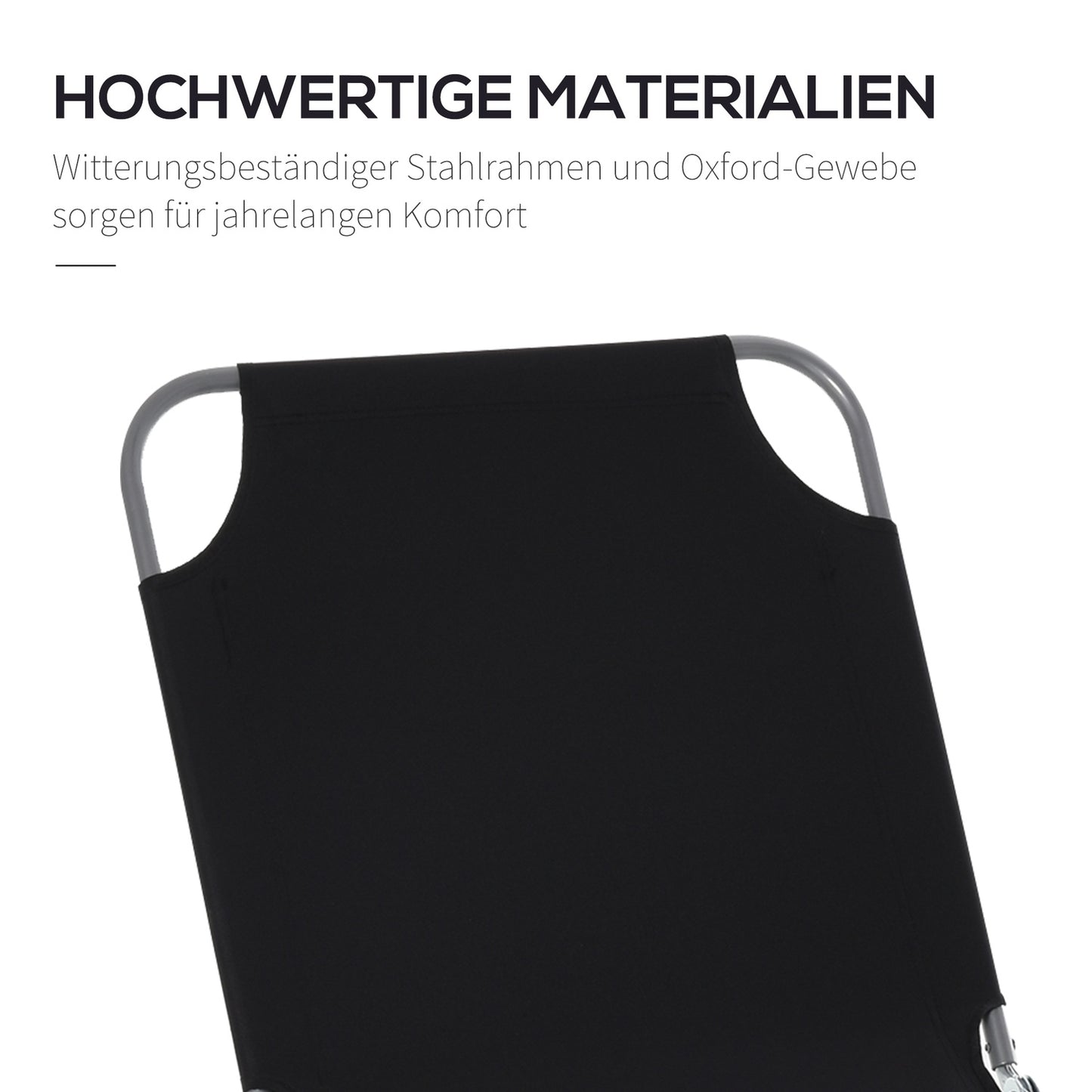Folding camping sun lounger with adjustable backrest, black
