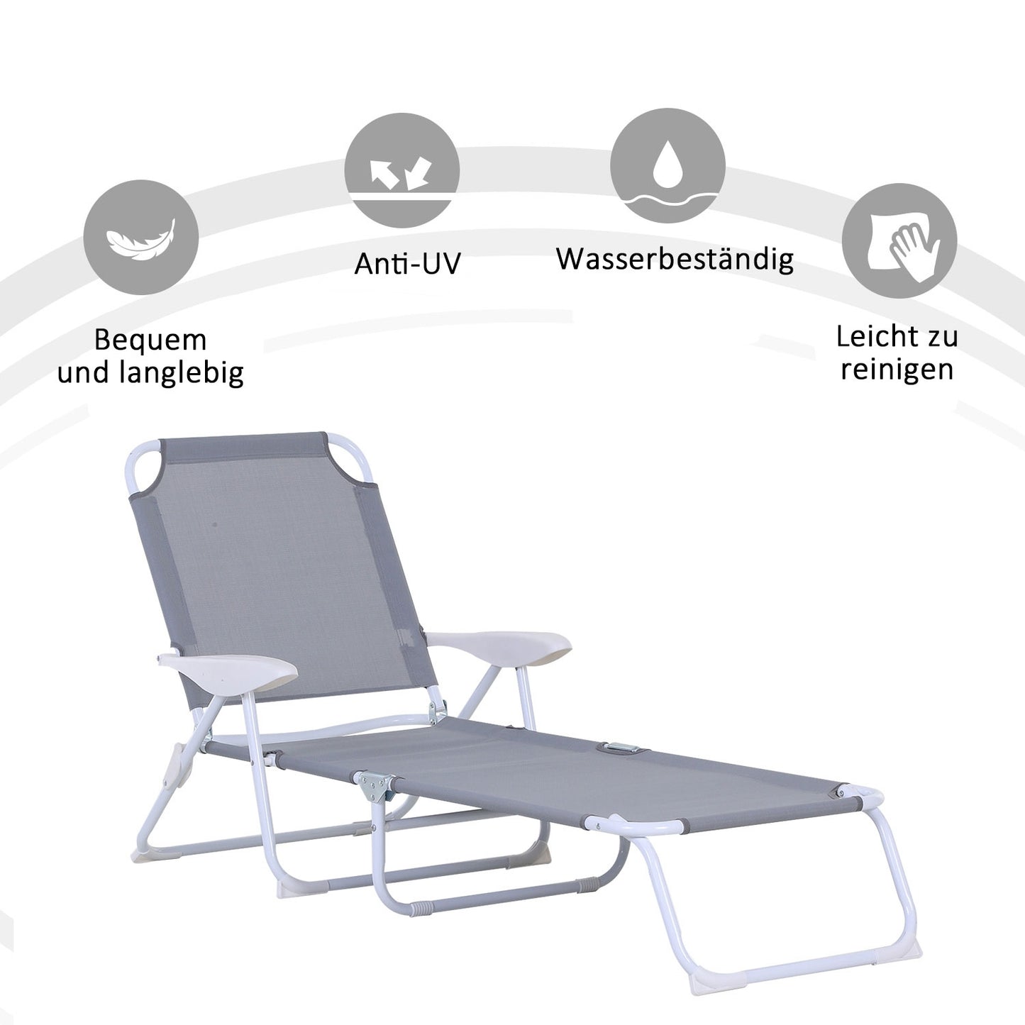 Folding sun lounger with 4-layer mesh, Gray 160x66x80 cm