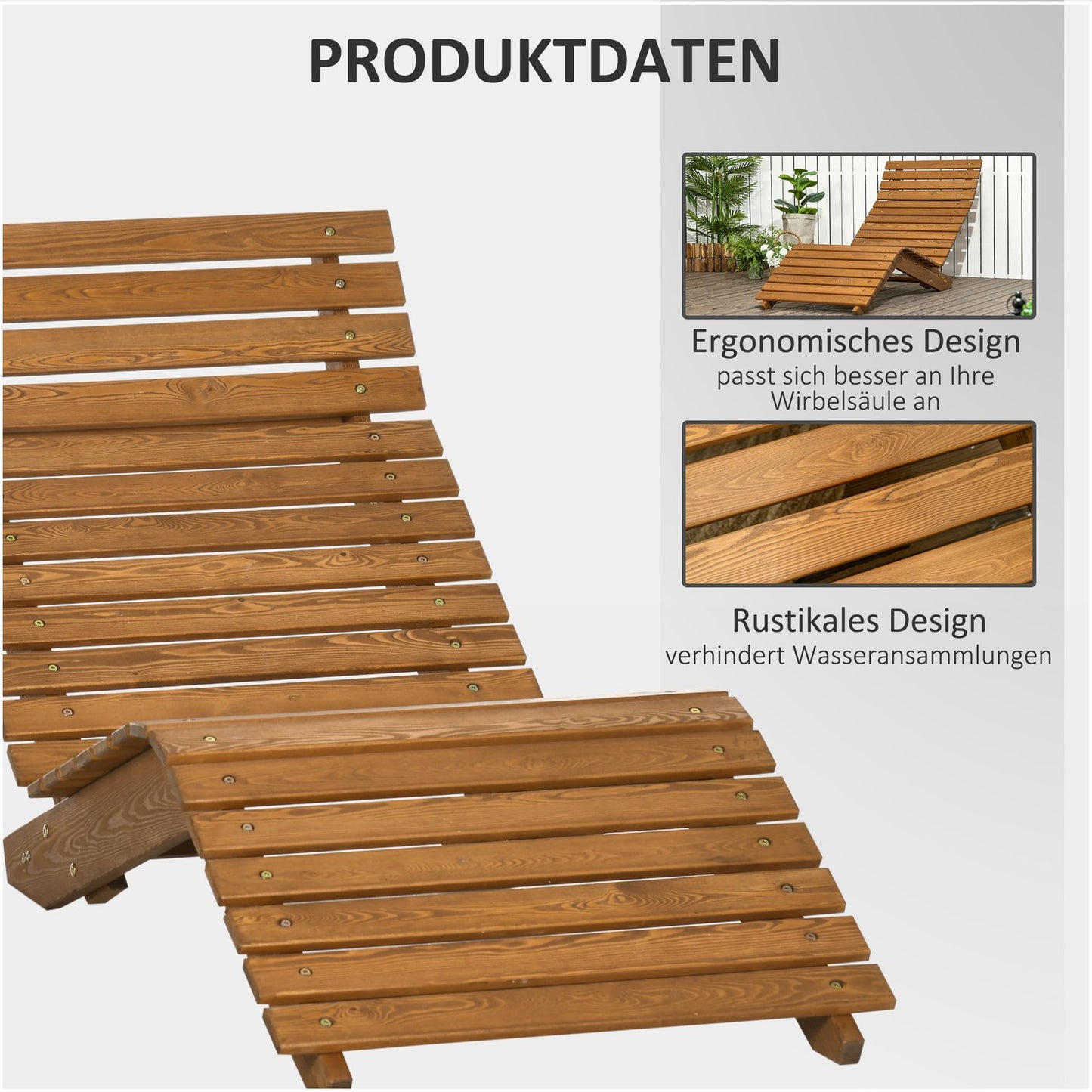 Garden bed in teak, capacity 120 kg, 66x170x77 cm