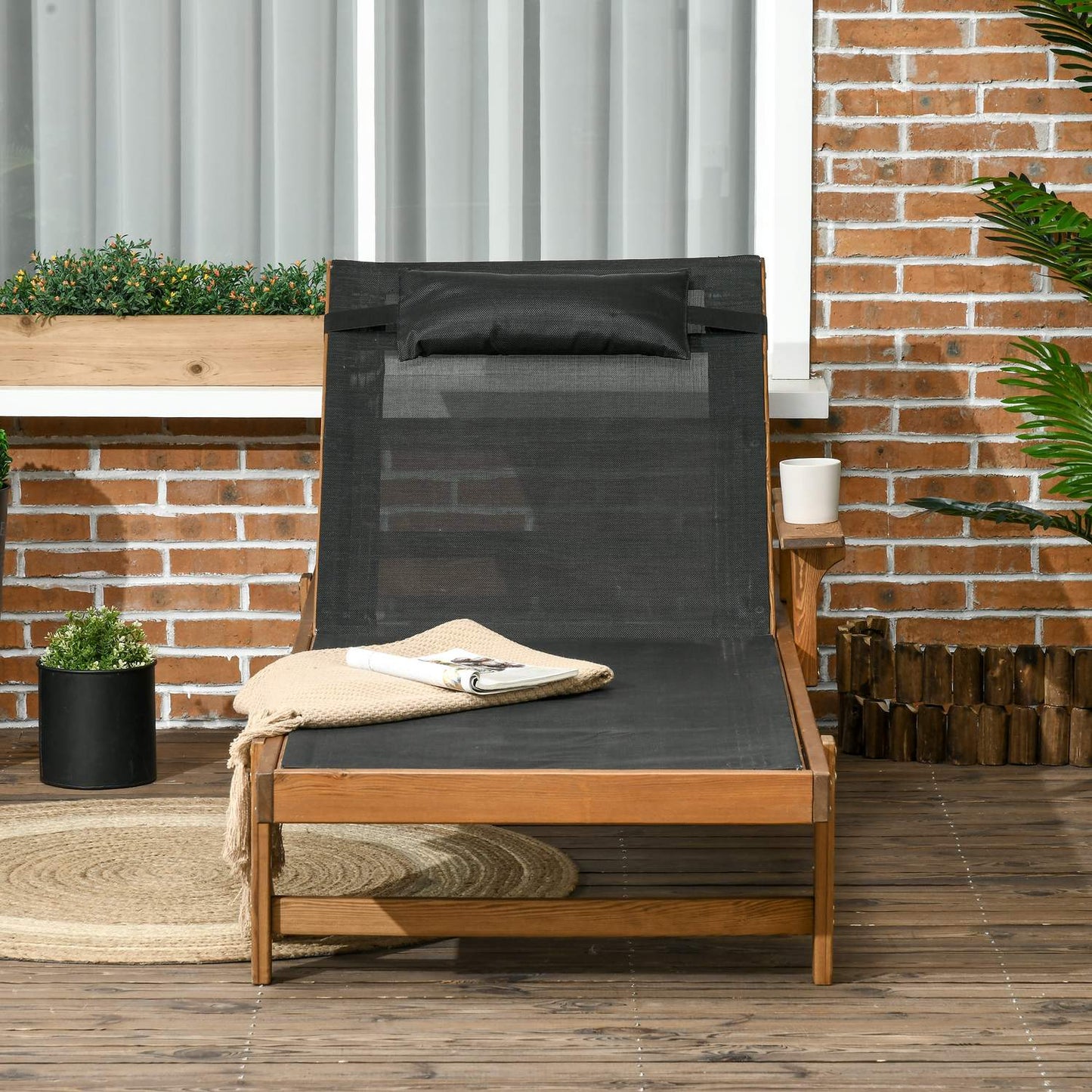 Adjustable sun lounger for garden, 85x200 cm, 120 Kg Capacity