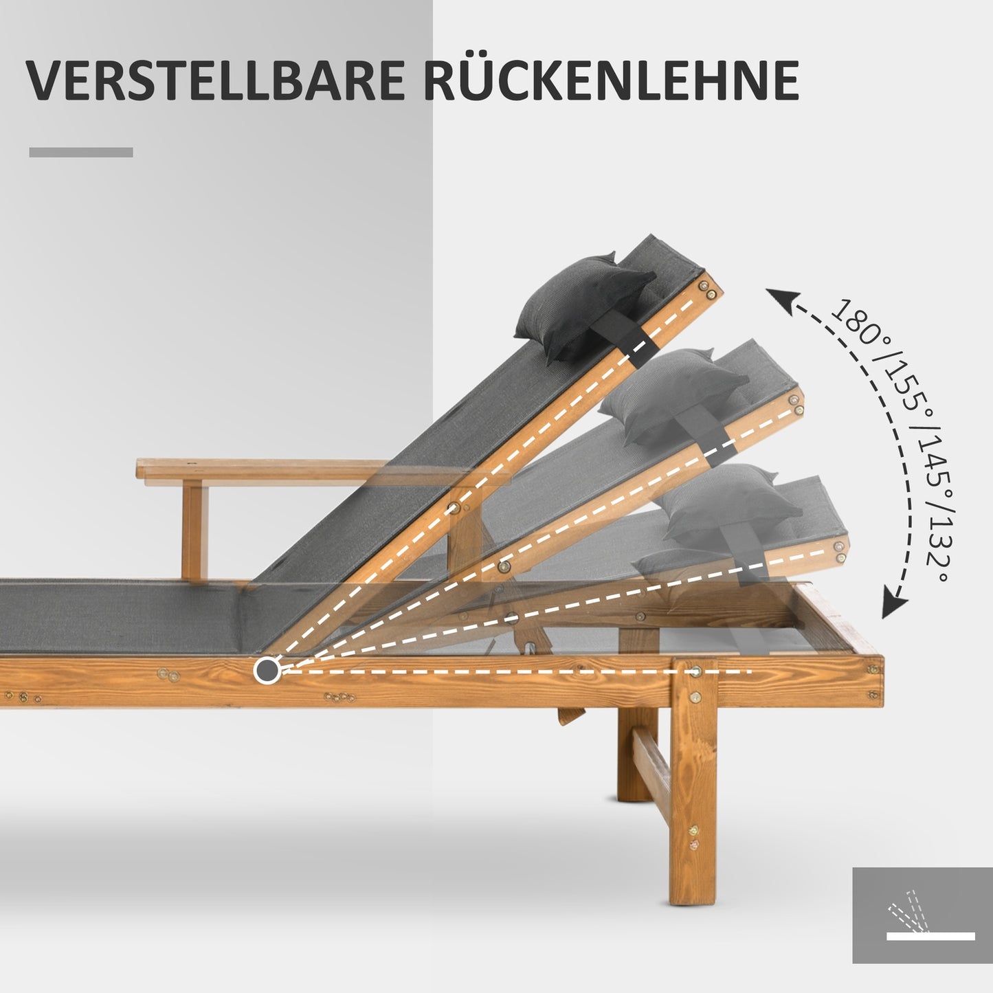 Adjustable sun lounger for garden, 85x200 cm, 120 Kg Capacity