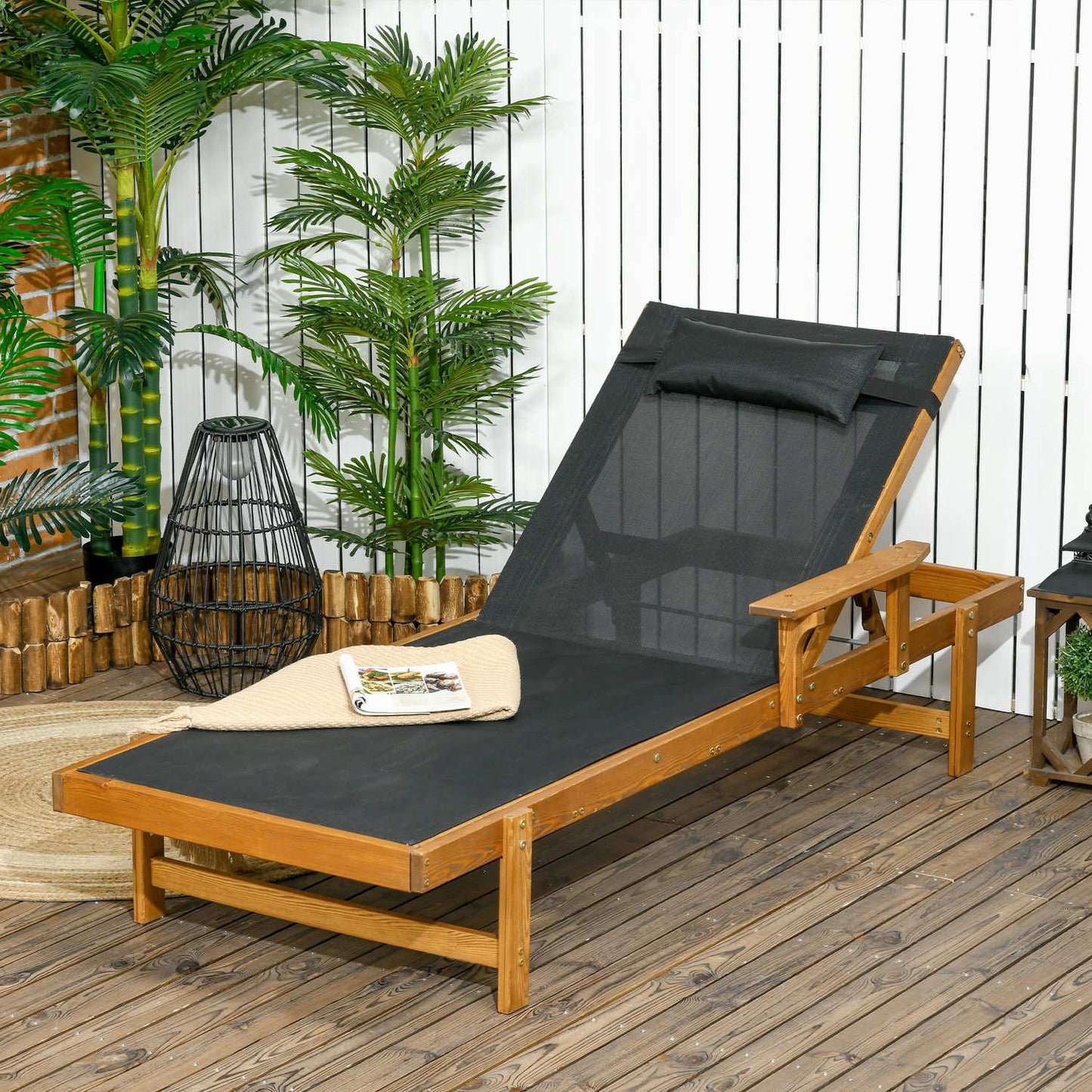 Adjustable sun lounger for garden, 85x200 cm, 120 Kg Capacity