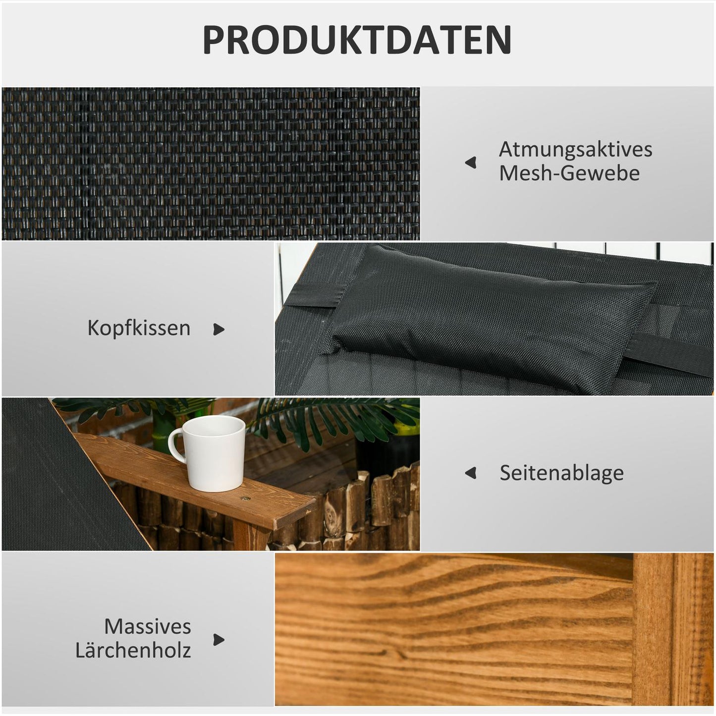 Adjustable sun lounger for garden, 85x200 cm, 120 Kg Capacity