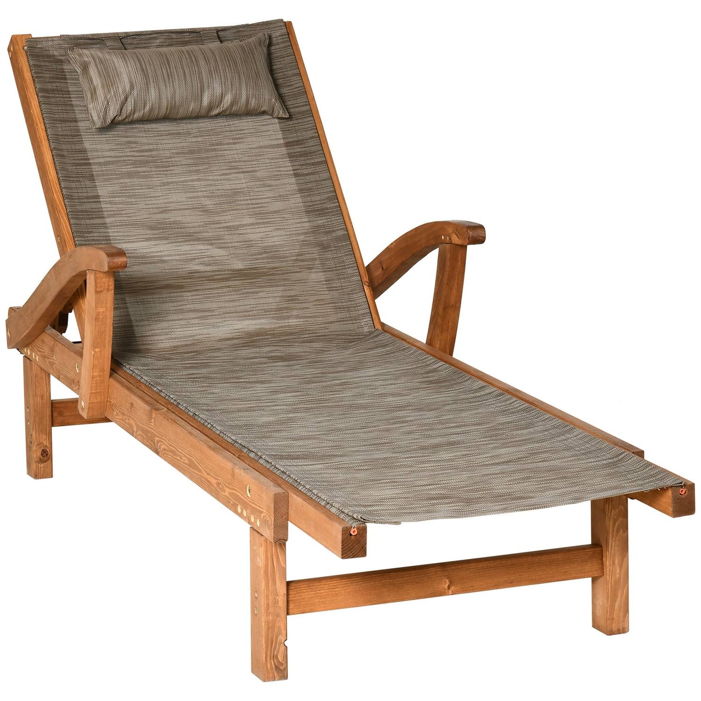 Adjustable brown garden sun lounger, 194 x 70 x 32 cm