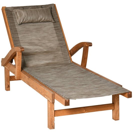 Adjustable brown garden sun lounger, 194 x 70 x 32 cm