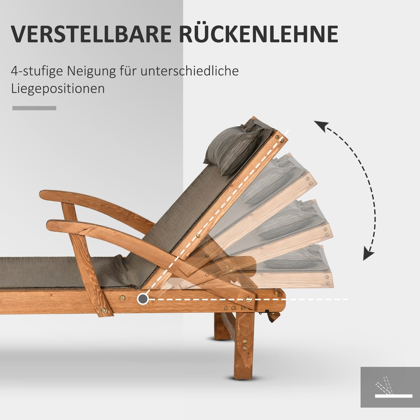 Adjustable brown garden sun lounger, 194 x 70 x 32 cm
