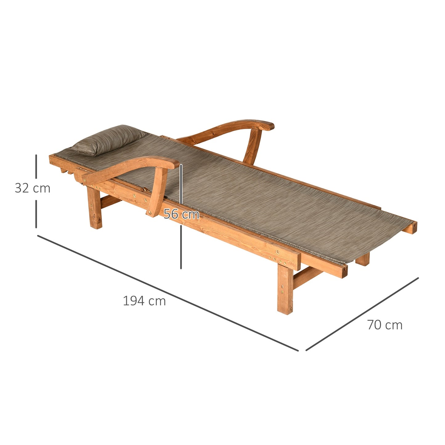 Adjustable brown garden sun lounger, 194 x 70 x 32 cm