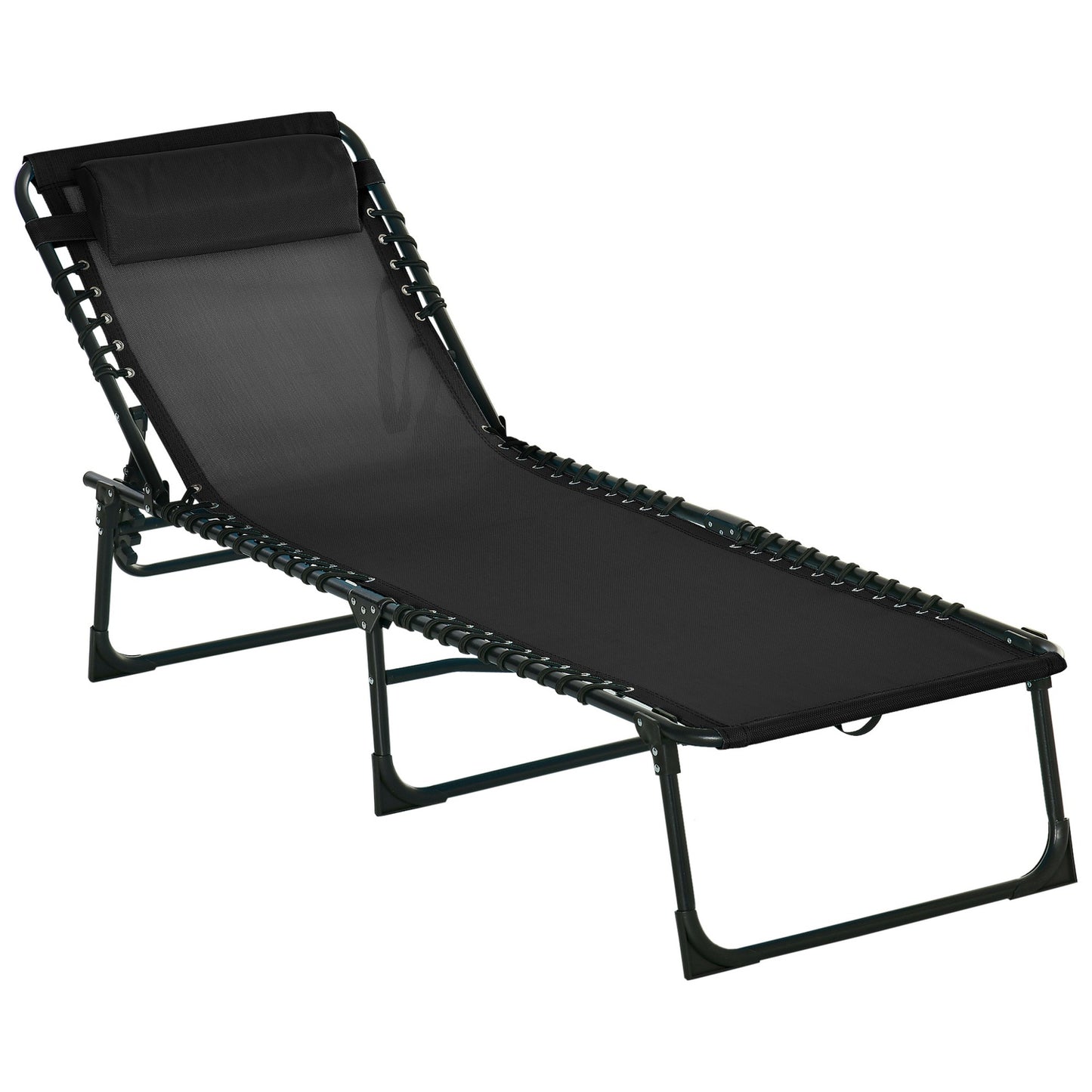 Adjustable sun lounger, folding steel frame - black