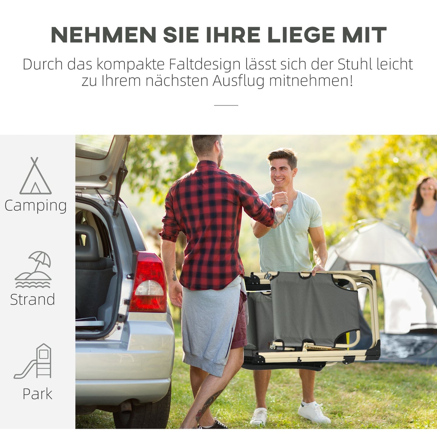 Folding sun lounger with adjustable backrest and cushion